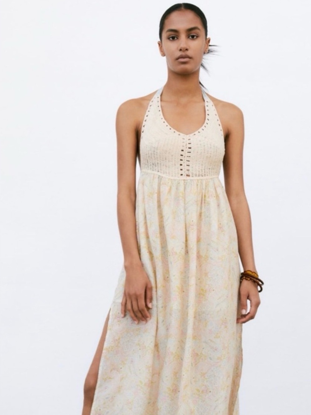 Zara combination crochet Halter Maxi Dress NWT Size Medium